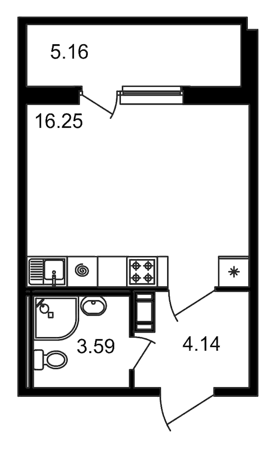 Квартира студия 23.98 м², 15/15 эт., ЖК «Новые горизонты»